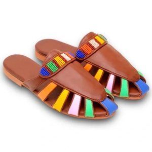 FARM Rio Rust Rainbow Beaded Mule 9.5